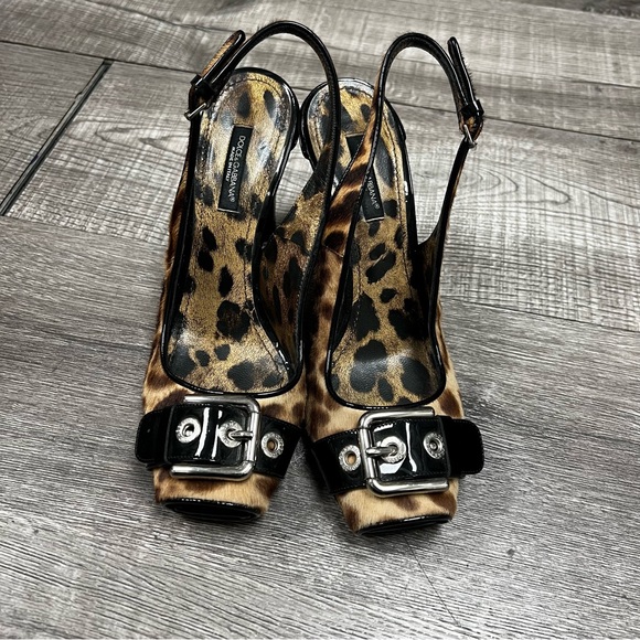 Vintage DOLCE & GABBANA Ponyhair Animal Print Slingback Peep Toe Pumps - Picture 3 of 10
